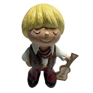 Vintage Hand Painted Ceramic Mold Hippie Boy String Instrument Guitar Musician